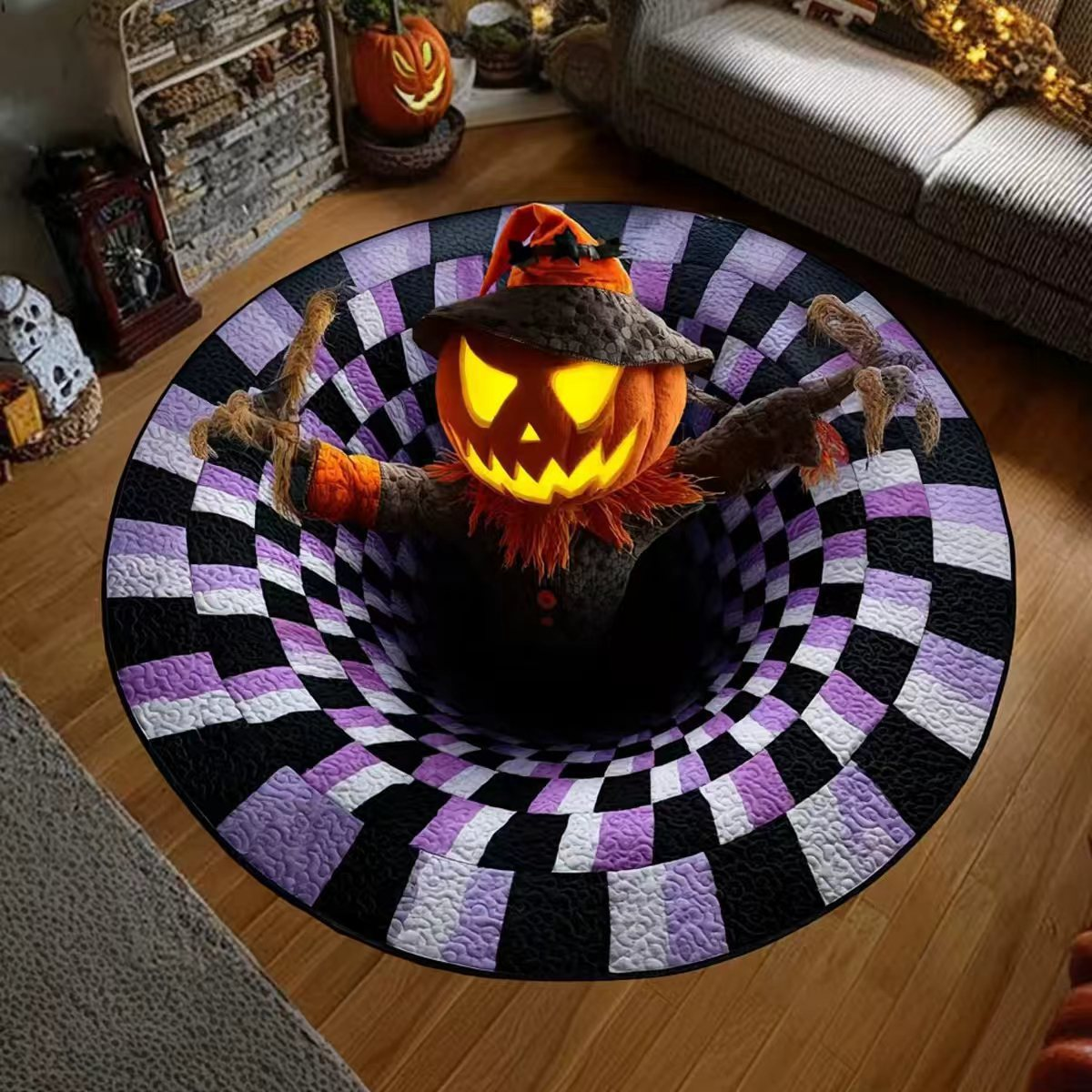 🎃🎄 Празничен килим с 3D илюзия – страховит Хелоуин и коледна магия за вашия дом