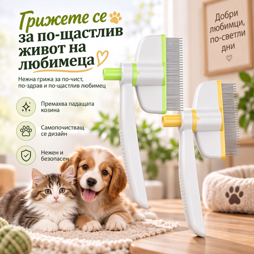 Въртяща се гребен за подстригване на домашни любимци с бутон за освобождаване на косата